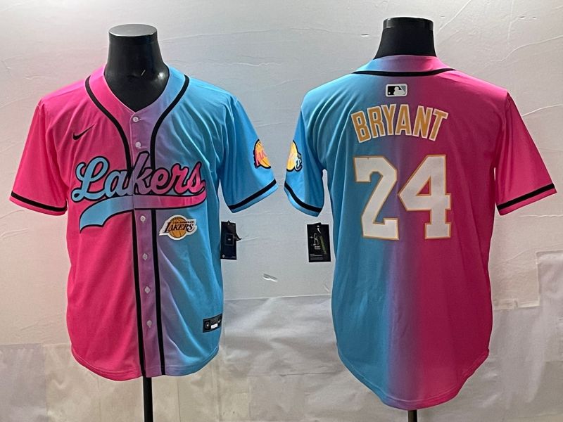 Men 2025 Los Angeles Lakers 24 Bryant Blue pink Nike NBA Jersey style 011